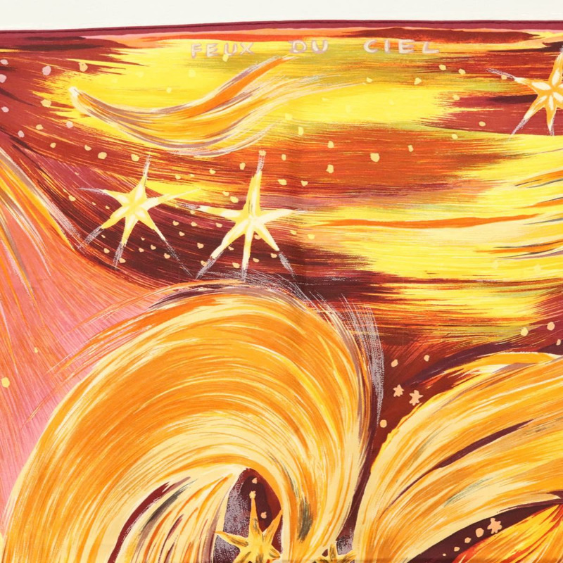 【日本直送】HERMES Carre 90 圍巾「FEUX DU CIEL」絲綢黃色正品 138498-2