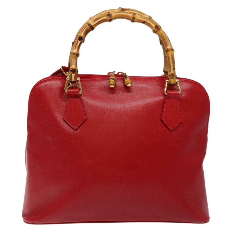 【日本直送】GUCCI 竹節手提包 皮革 2 向 紅金色 000 2214 0289 正品 139463-1