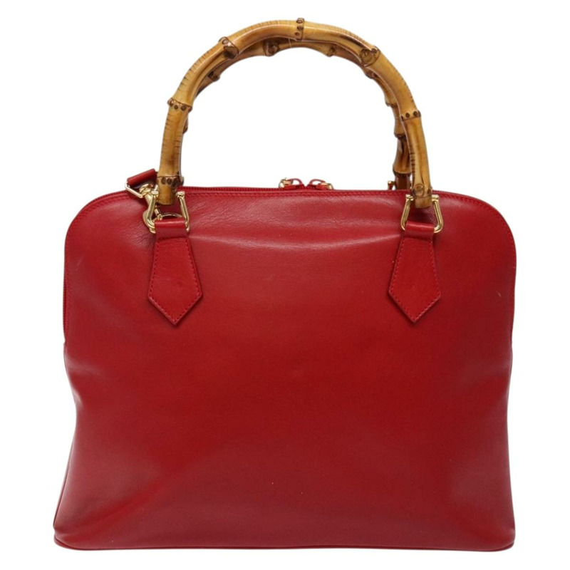 【日本直送】GUCCI 竹節手提包 皮革 2 向 紅金色 000 2214 0289 正品 139463-2