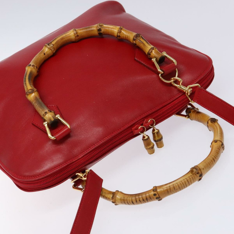 【日本直送】GUCCI 竹節手提包 皮革 2 向 紅金色 000 2214 0289 正品 139463-5