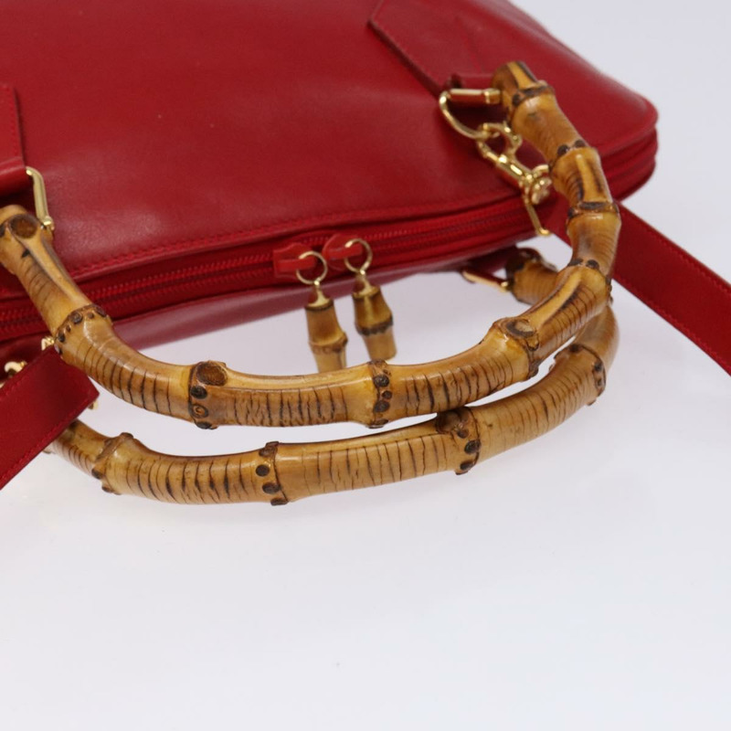 【日本直送】GUCCI 竹節手提包 皮革 2 向 紅金色 000 2214 0289 正品 139463-6