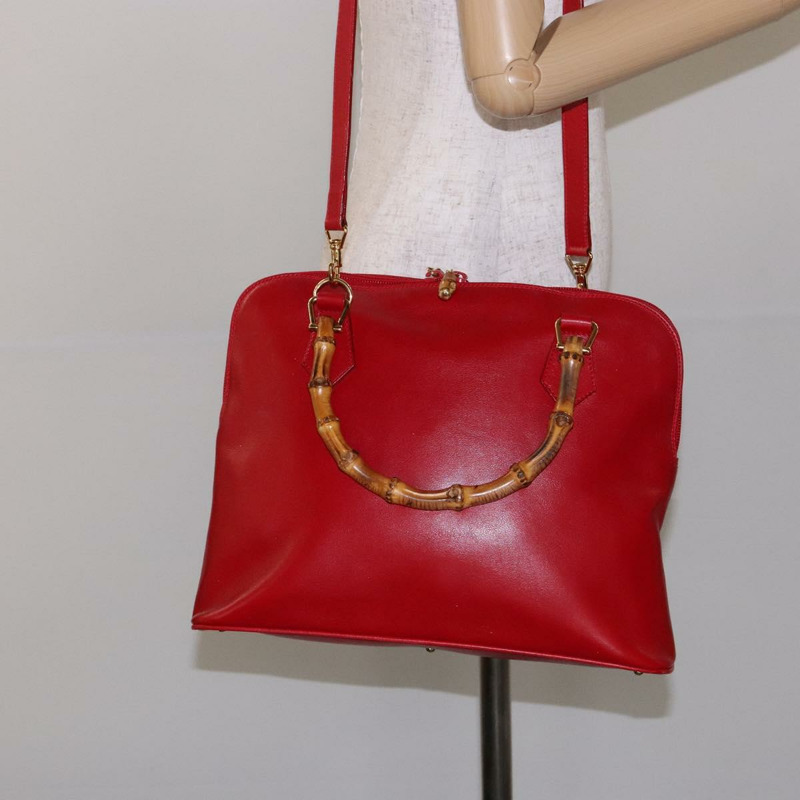 【日本直送】GUCCI 竹節手提包 皮革 2 向 紅金色 000 2214 0289 正品 139463-23