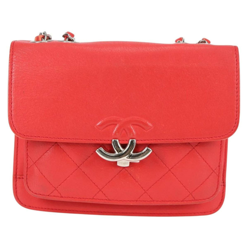 【日本直送】香奈兒 Matelasse 鏈條單肩包 皮革 紅色 銀色 CC 正品 138980A-12