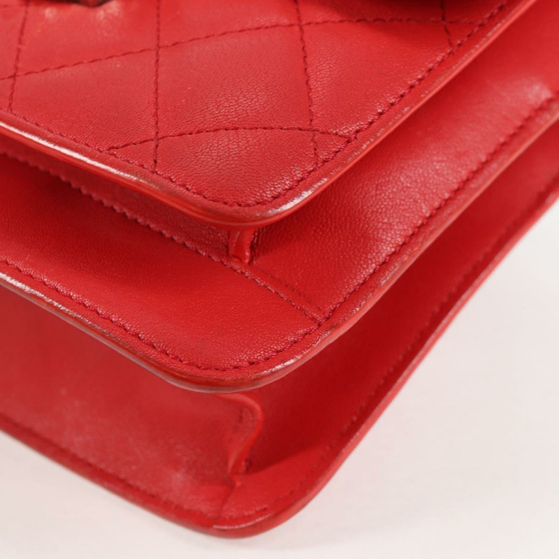 【日本直送】香奈兒 Matelasse 鏈條單肩包 皮革 紅色 銀色 CC 正品 138980A-14