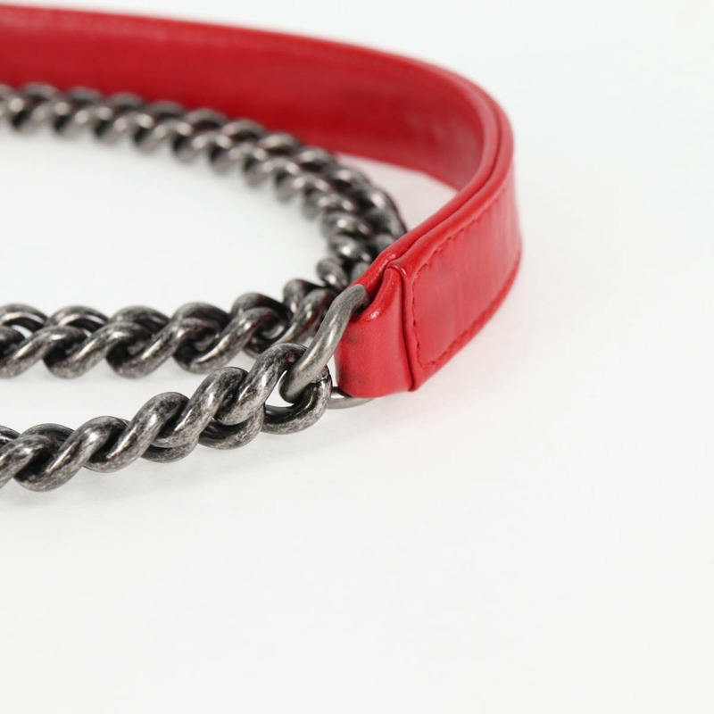 【日本直送】香奈兒 Matelasse 鏈條單肩包 皮革 紅色 銀色 CC 正品 138982A-7