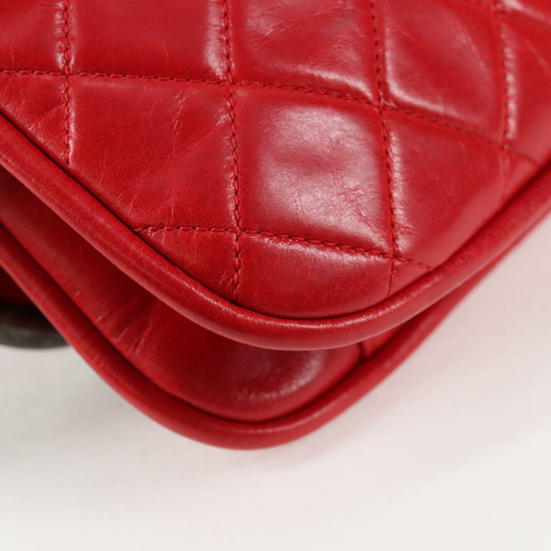 【日本直送】香奈兒 Matelasse 鏈條單肩包 皮革 紅色 銀色 CC 正品 138982A-16