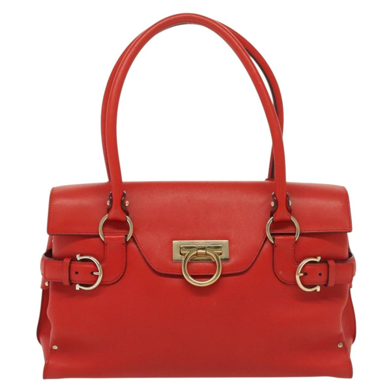 【日本直送】Salvatore Ferragamo Gancini 手提包 皮革 紅金 正品 138030-12
