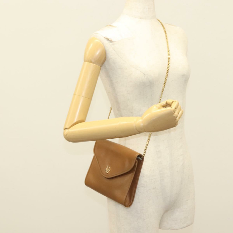 【日本直送】Christian Dior 鏈條肩背包 皮革 棕色 金色 正品 137909-19