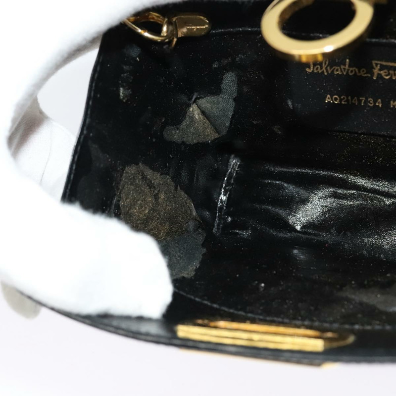 【日本直送】Salvatore Ferragamo Gancini 鏈條單肩包 皮革 黑金色 正品 HK2925-17