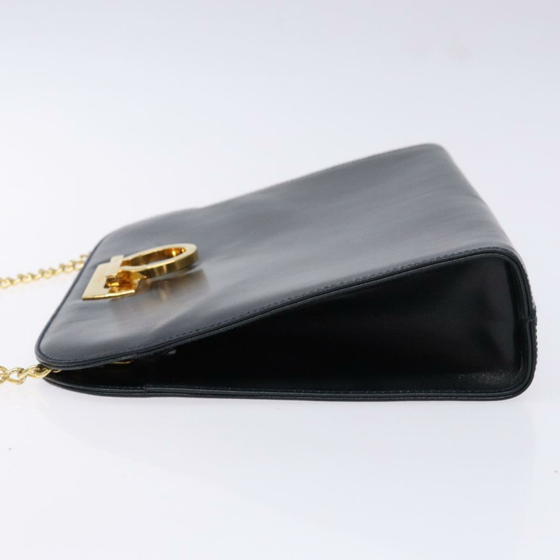 【日本直送】Salvatore Ferragamo Gancini 鏈條單肩包 皮革 海軍藍 金色 正品 139543-3