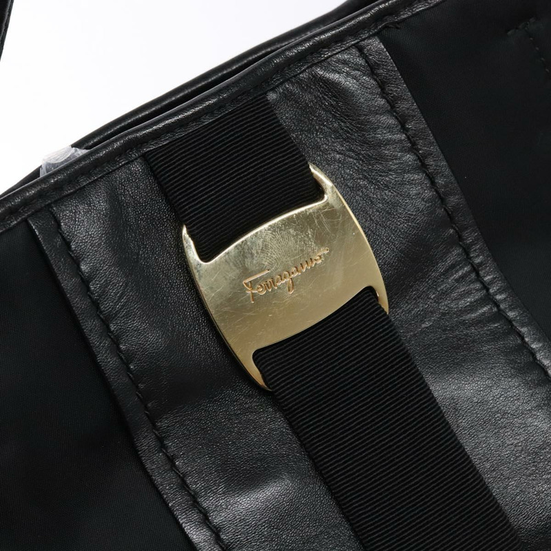 【日本直送】Salvatore Ferragamo Vala 手提包 尼龍 黑金 正品 hk2909-8