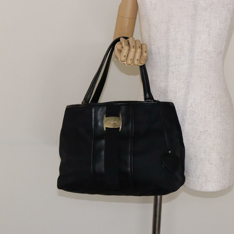 【日本直送】Salvatore Ferragamo Vala 手提包 尼龍 黑金 正品 hk2909-22