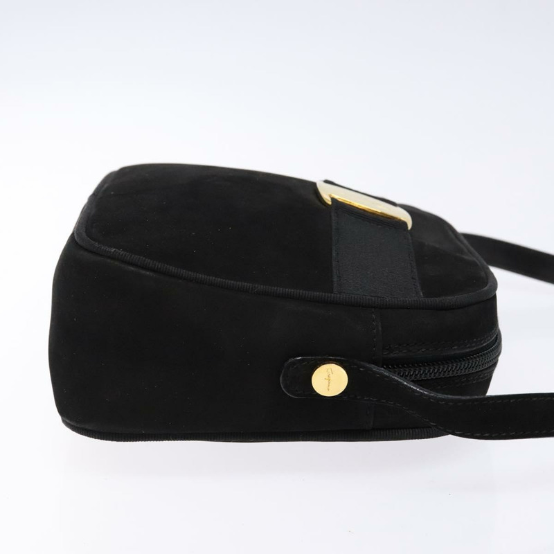 【日本直送】Salvatore Ferragamo Vala 單肩包 絨面革 黑金色 正品 BA4961-2