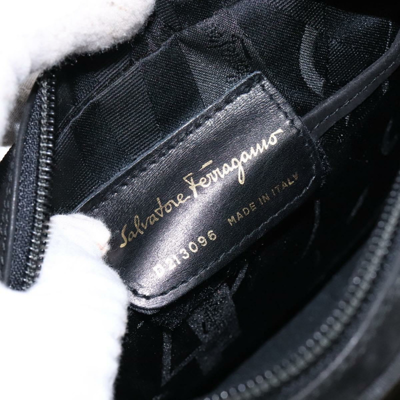 【日本直送】Salvatore Ferragamo Vala 單肩包 絨面革 黑金色 正品 BA4961-11