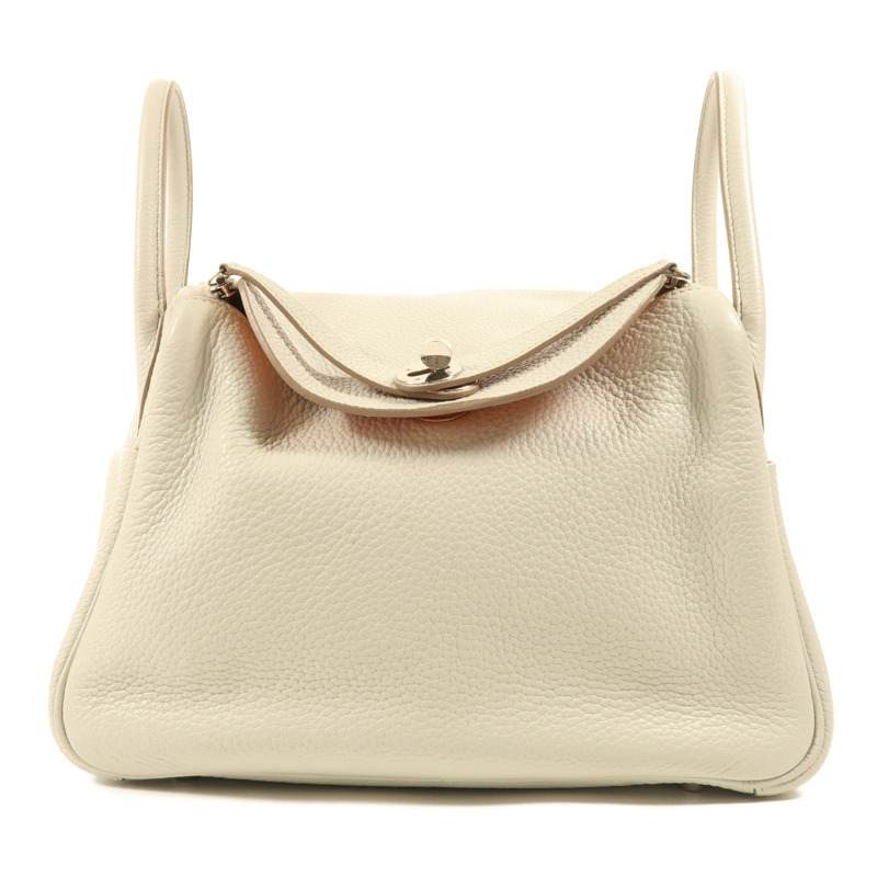 HERMES Clemence皮革Lindy 30銀扣手挽肩背兩用袋Gris Perle-0