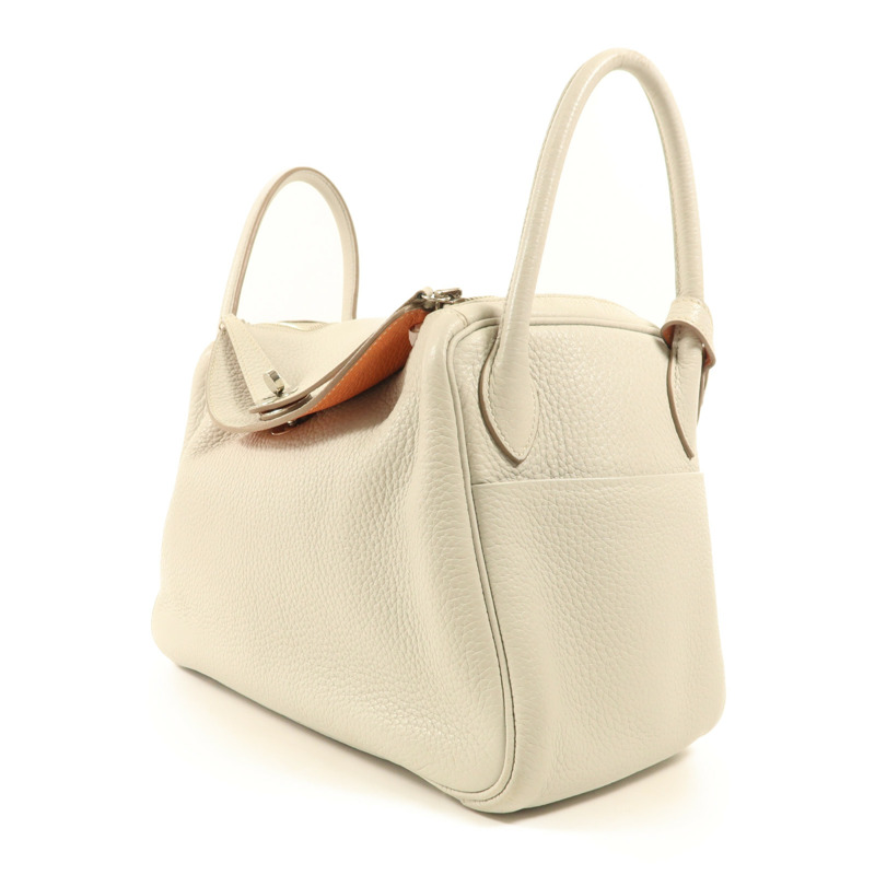 HERMES Clemence皮革Lindy 30銀扣手挽肩背兩用袋Gris Perle-2