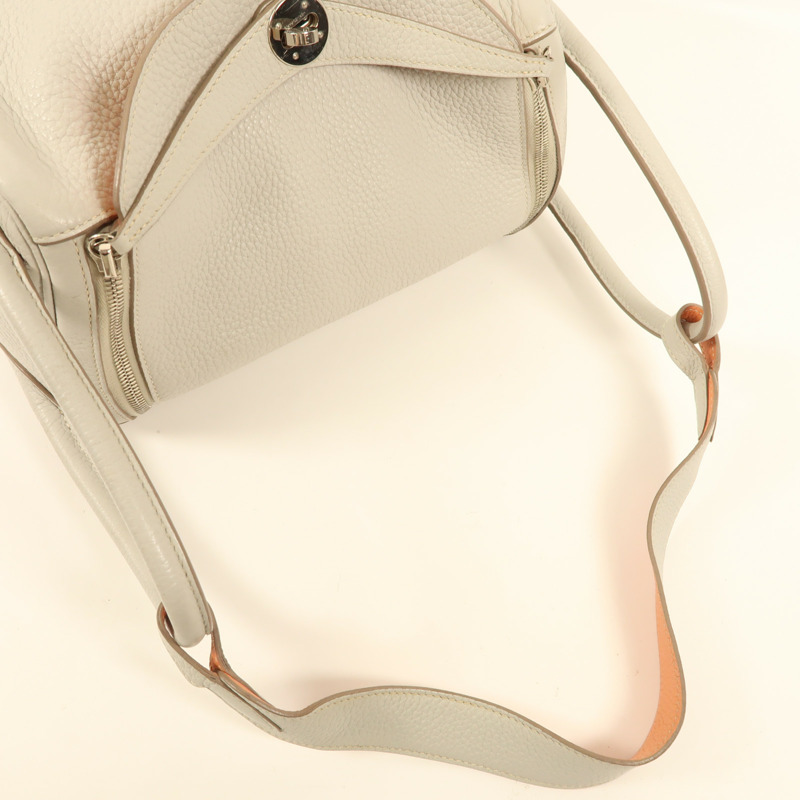 HERMES Clemence皮革Lindy 30銀扣手挽肩背兩用袋Gris Perle-4