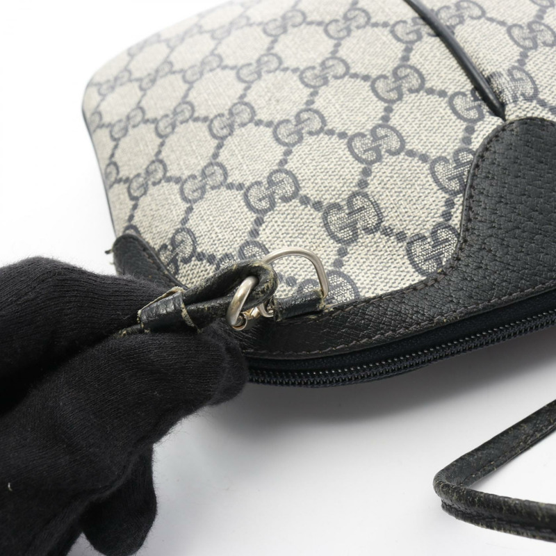 GUCCI 舊款 Gucci GG Plus Sherry 系列單背包，帆布皮革，白色/海軍藍，二手-8