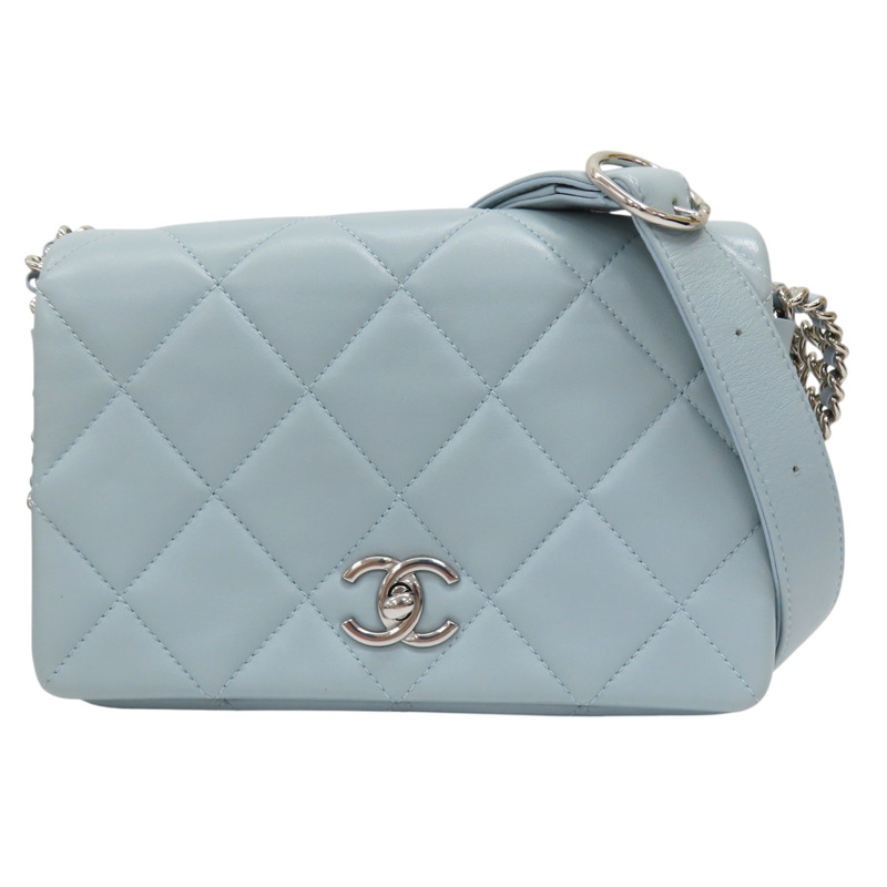 藍色 羊皮 鍊帶 肩背包 銀扣-0