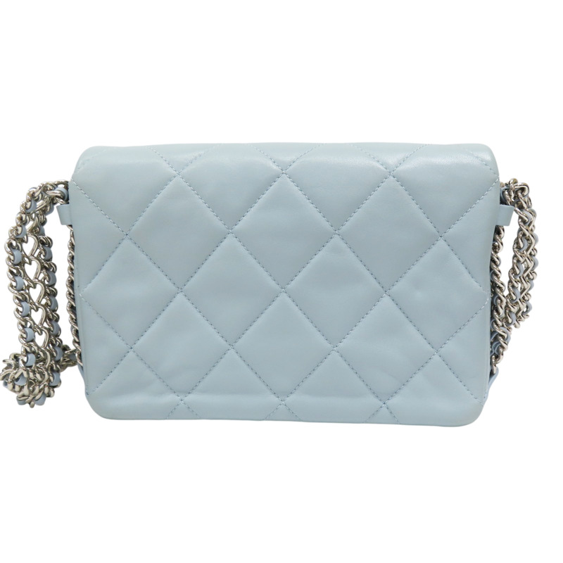 藍色 羊皮 鍊帶 肩背包 銀扣-1