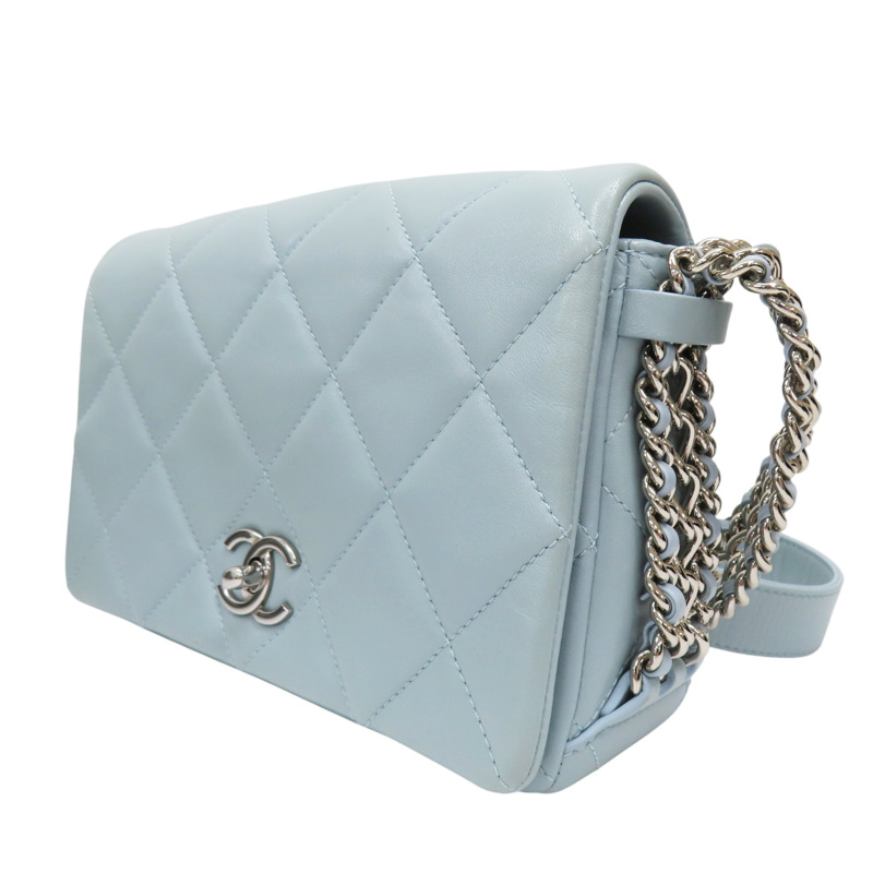 藍色 羊皮 鍊帶 肩背包 銀扣-2