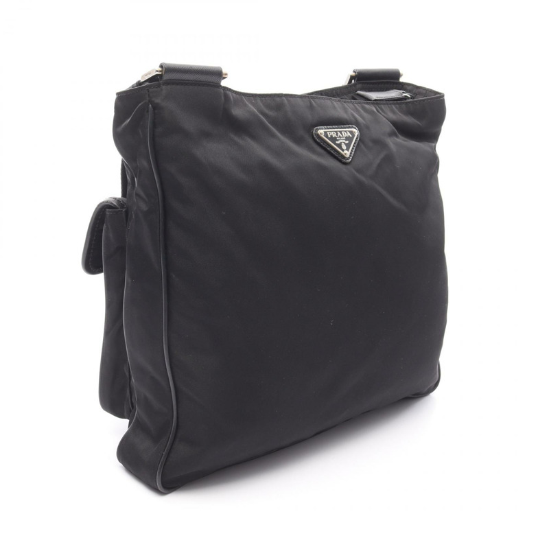 PRADA 斜背包 尼龍十字紋皮革 黑色 二手 女士-1