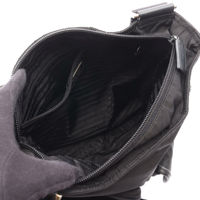 PRADA 斜背包 尼龍十字紋皮革 黑色 二手 女士-2