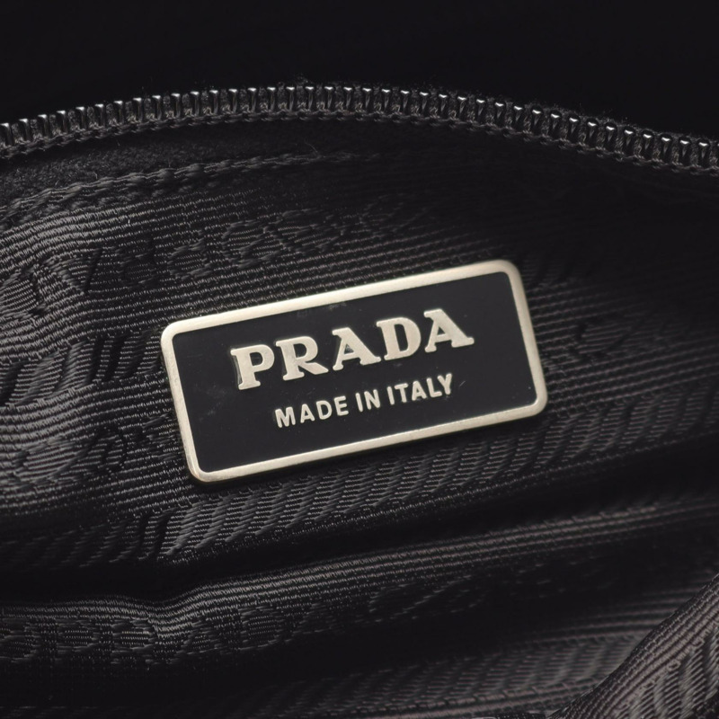 PRADA 斜背包 尼龍十字紋皮革 黑色 二手 女士-3