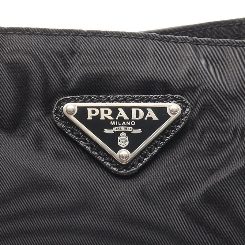 PRADA 斜背包 尼龍十字紋皮革 黑色 二手 女士-4