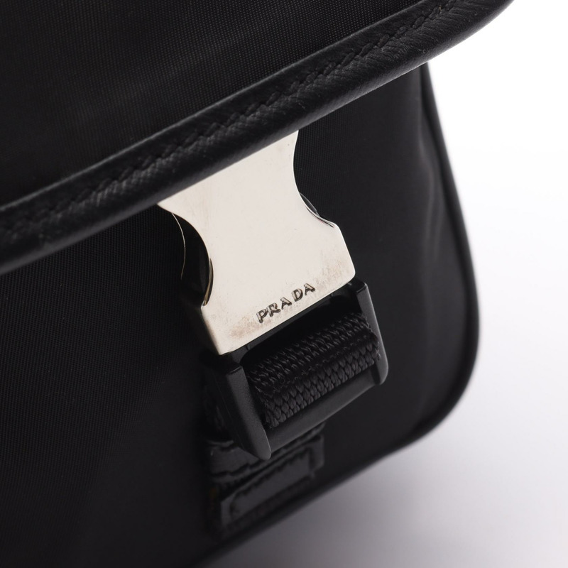 PRADA 斜背包 尼龍十字紋皮革 黑色 二手 女士-7
