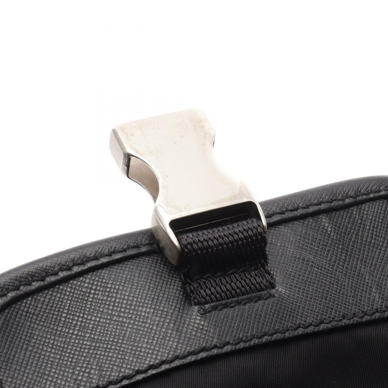 PRADA 斜背包 尼龍十字紋皮革 黑色 二手 女士-8