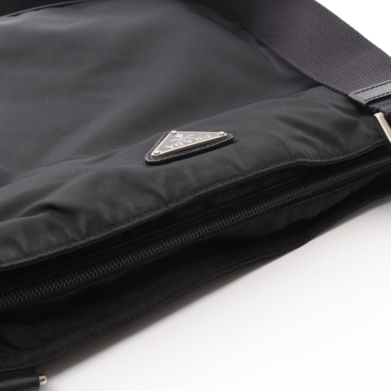 PRADA 斜背包 尼龍十字紋皮革 黑色 二手 女士-9