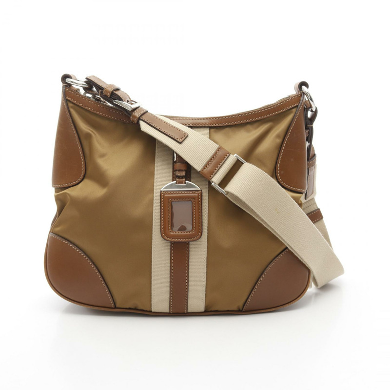 PRADA TESSUTO 單肩包斜背包尼龍皮革棕色二手女士-0