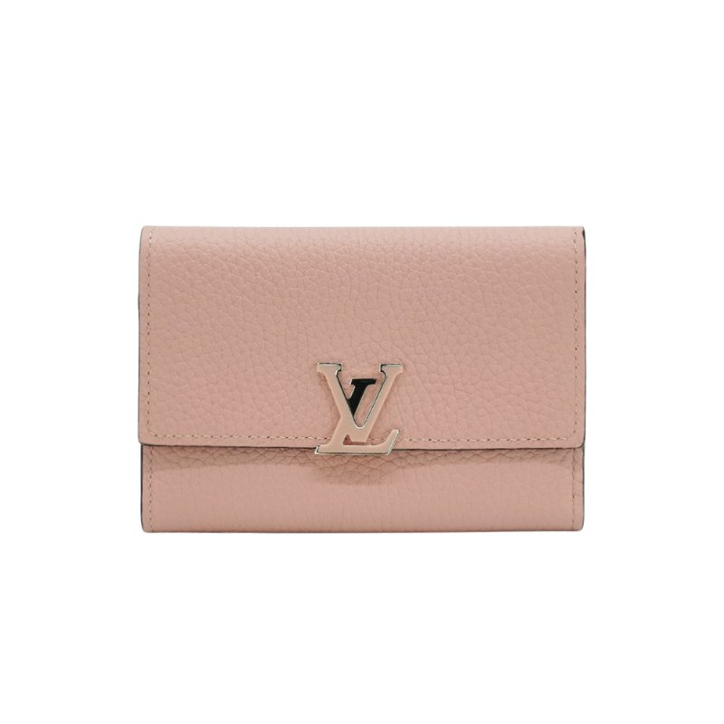Louis Vuitton Capucines Taurillon 皮革釦式三折中夾(M62156-粉)-0