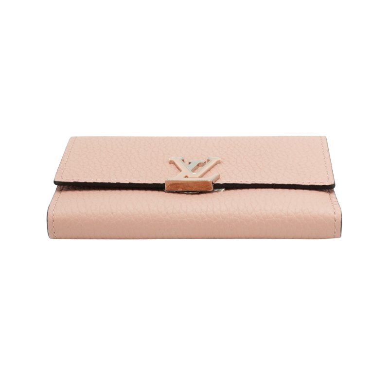 Louis Vuitton Capucines Taurillon 皮革釦式三折中夾(M62156-粉)-3