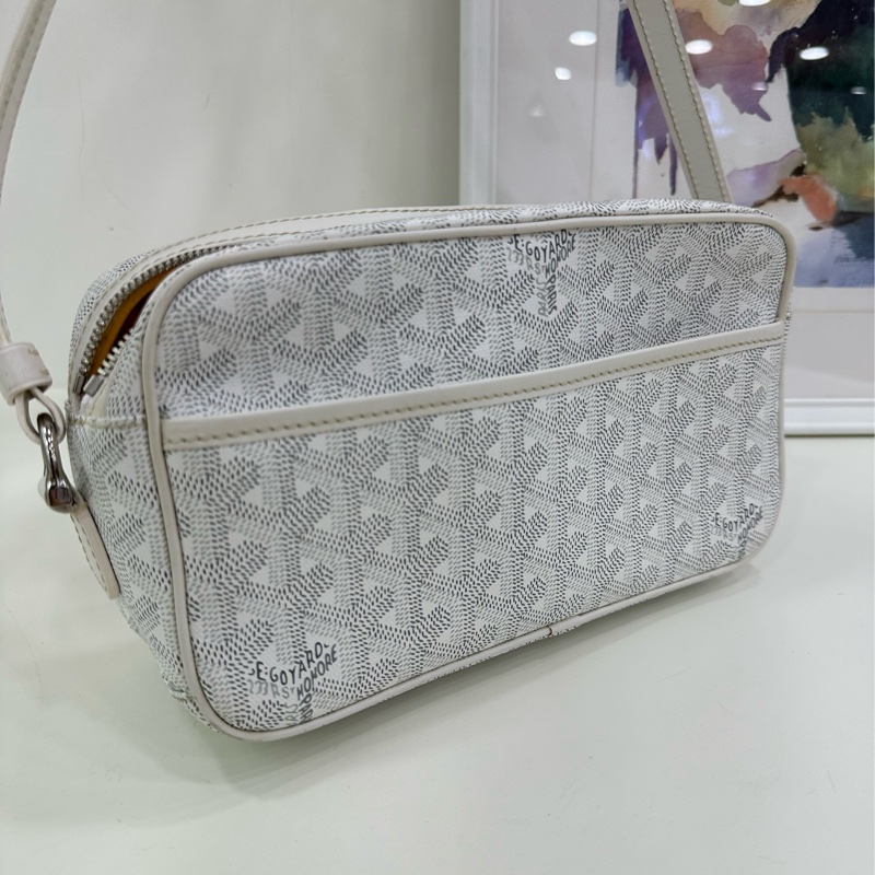 GOYARD 戈雅 cap-vert白色Y字老花滿印 單肩斜挎相機包 成色一般 配皮有點發黃-5