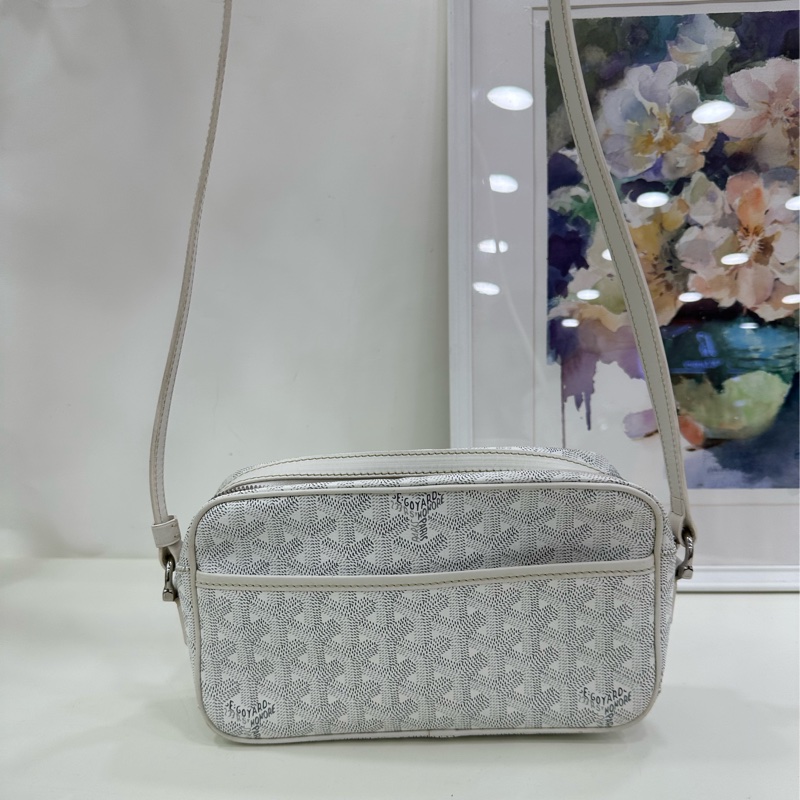 GOYARD 戈雅 cap-vert白色Y字老花滿印 單肩斜挎相機包 成色一般 配皮有點發黃-6