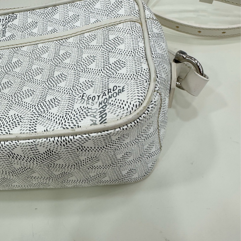 GOYARD 戈雅 cap-vert白色Y字老花滿印 單肩斜挎相機包 成色一般 配皮有點發黃-11