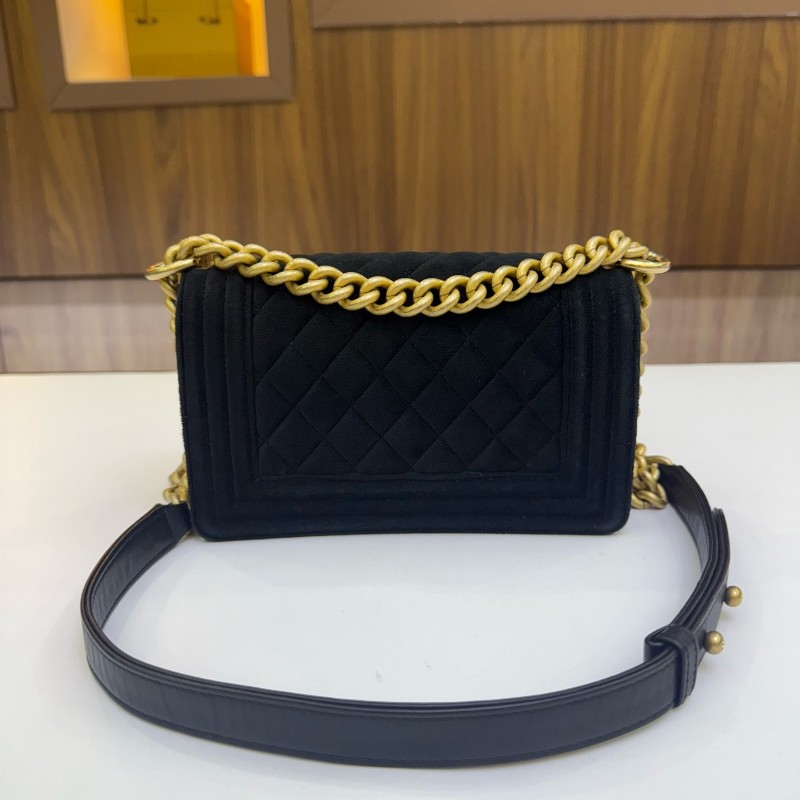 Chanel香奈兒 ❤️ Leboy小號黑金絲絨鑽扣鏈條包 肩背包 斜背包-1