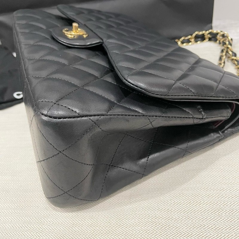Chanel香奈兒 黑色羊皮CF大號jumbo 17開 肩背包-4