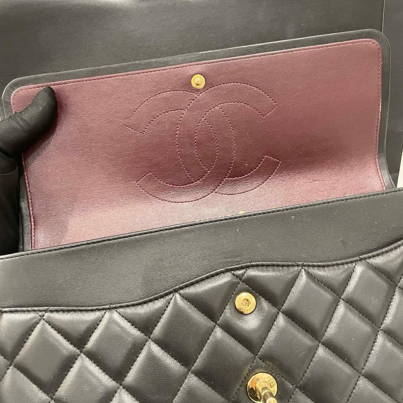 Chanel香奈兒 黑色羊皮CF大號jumbo 17開 肩背包-6