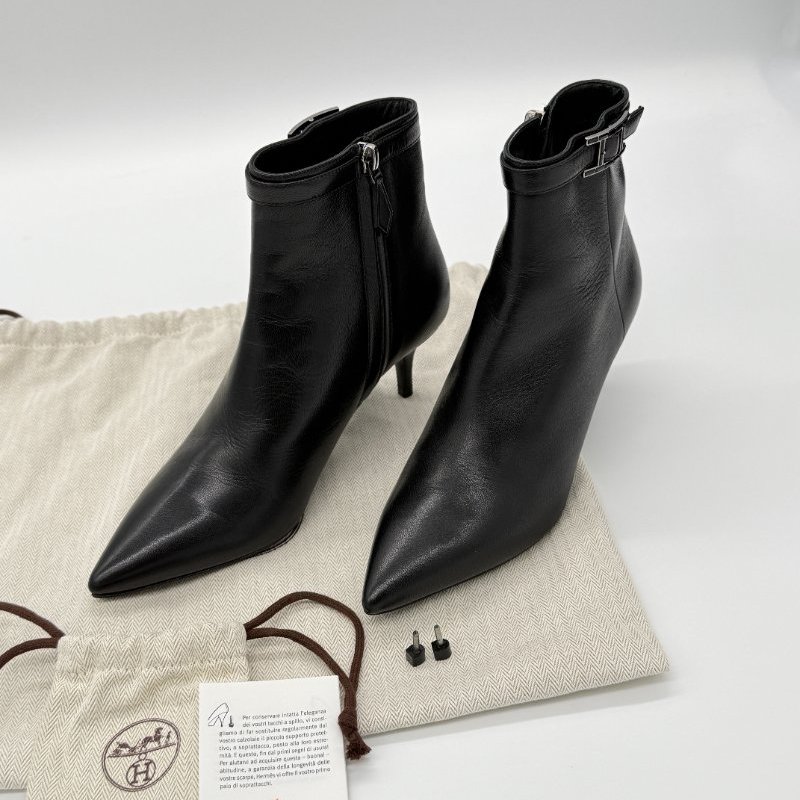 【閒置品♥️】HERMES 愛馬仕 Blanche 黑色 皮革 60 Ankle Boots 小貓跟 短靴｜專櫃 68,0000-0