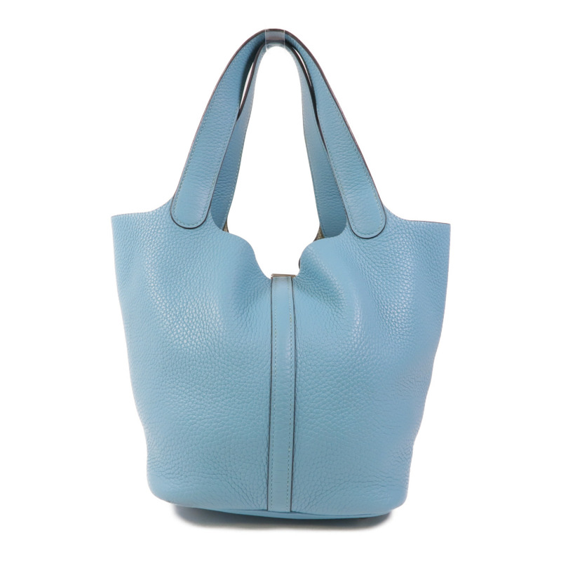 HERMES Clemence皮革Picotin MM銀扣手挽袋Bleu Atoll-1