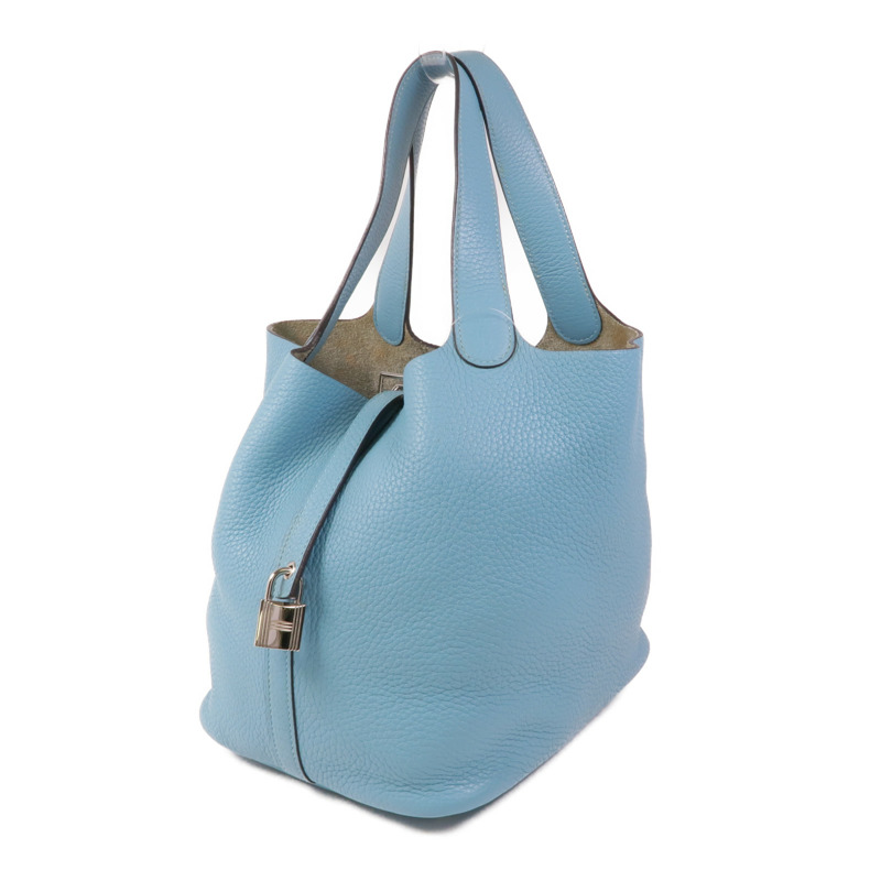 HERMES Clemence皮革Picotin MM銀扣手挽袋Bleu Atoll-2