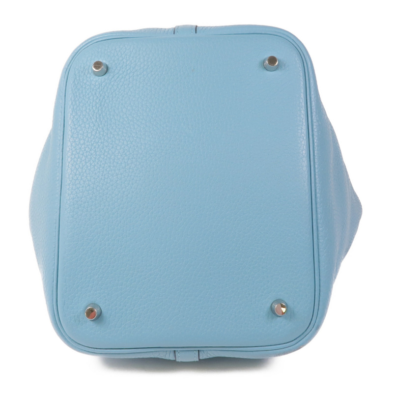 HERMES Clemence皮革Picotin MM銀扣手挽袋Bleu Atoll-3