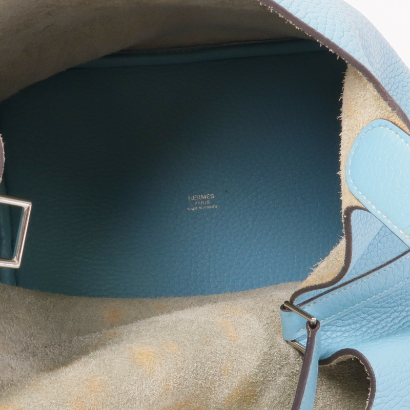 HERMES Clemence皮革Picotin MM銀扣手挽袋Bleu Atoll-9