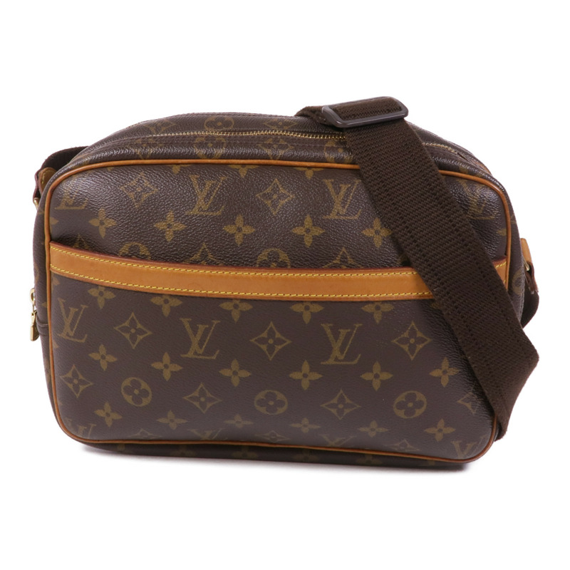 LOUIS VUITTON Monogram Reporter PM金扣肩背袋棕色-0