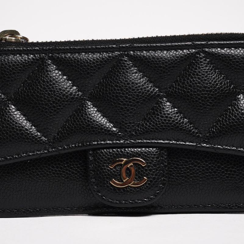 CHANEL 香奈兒 經典雙C LOGO菱格紋荔枝小牛皮卡片包(黑色)-2
