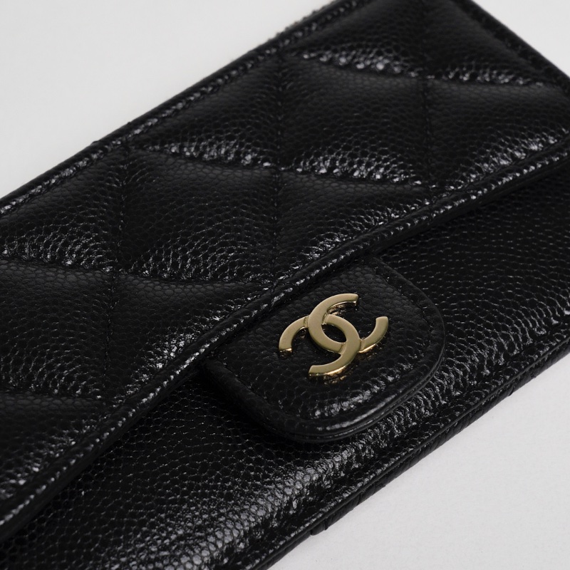 CHANEL 香奈兒 經典雙C LOGO菱格紋荔枝小牛皮卡片包(黑色)-4
