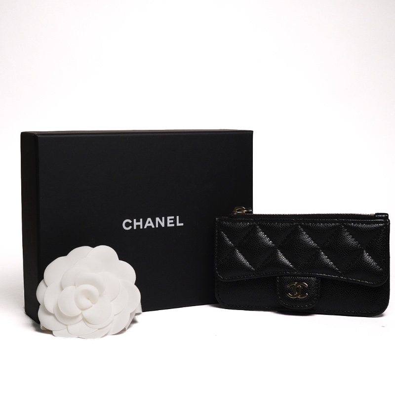 CHANEL 香奈兒 經典雙C LOGO菱格紋荔枝小牛皮卡片包(黑色)-6